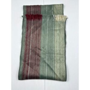 Shupaca Alpaca Blend Striped Scarf Sage Green‎ Burgundy Handmade in Ecuador